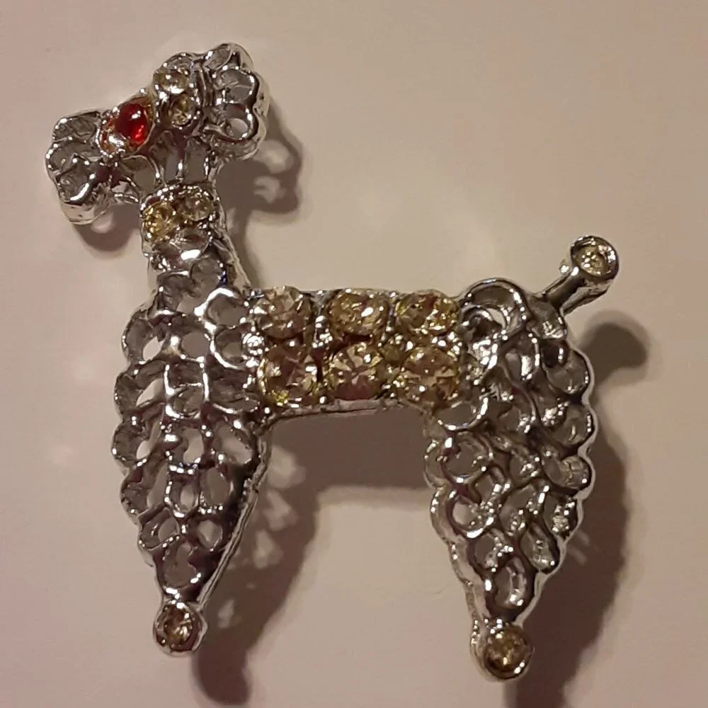 Rhinestone Poodle Brooch